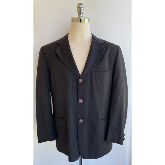 Vtg Gianni Versace Blazer Mens Gray Herringbone Notch Lapel Jacket 52 US 44/46R - Picture 1 of 9